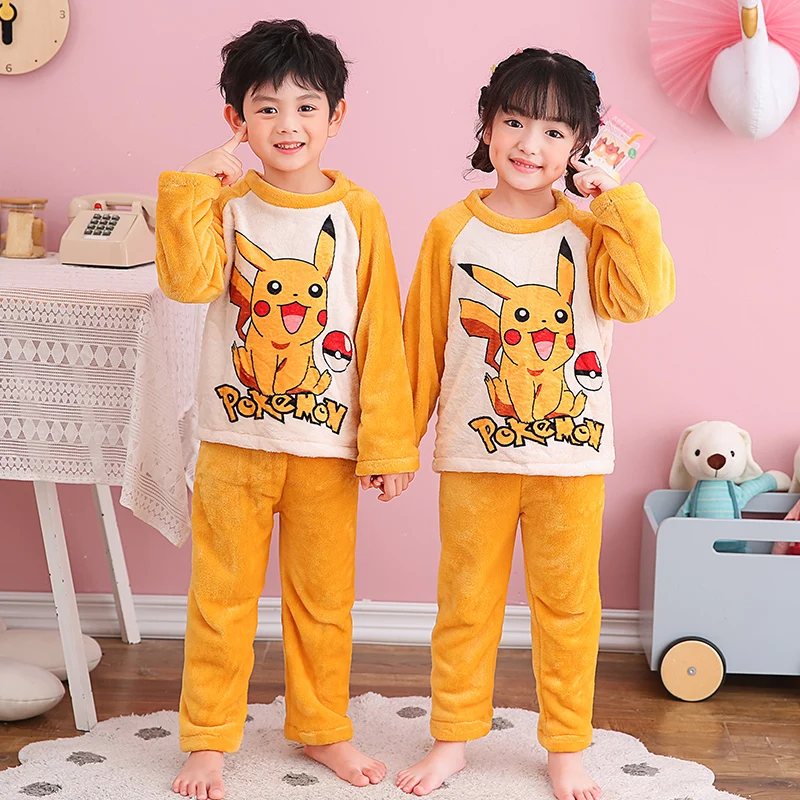 

Disney Pokémons Children Pajamas Boys Girls Cotton 2022 Autumn Winter Pajamas Set Boy Sets Nightwear for Kids Sleepwear Set
