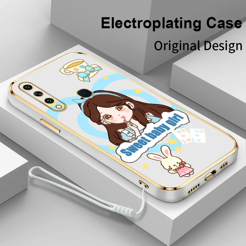 

New Square Caring Girl Phone Case for Huawei Y6p Y6 Pro Y7 Y7A Y7 Prime P Smart 2021 Enjoy 9E 20 SE Honor Play 8A Back Cover