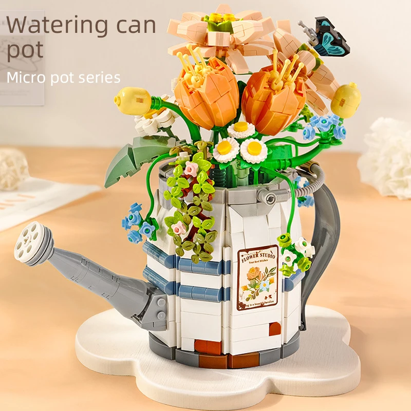 

DIY Watering Can Potted Building LOZ MINI Flower Block MOC Creative Plant Bouquet Home Decoration Bricks Children Kids Toy Gifts