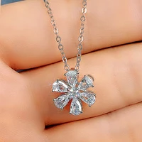 cute flower crystal necklaces cubic zirconia simple stylish womens necklace daily wear fashion jewelry