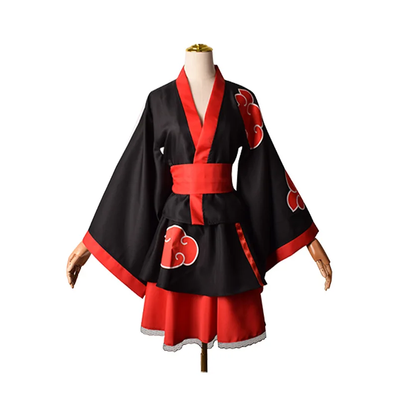 Adult Japanese Kimono Cosplay Kids Akatsuki Cloud Print Uchiha Sasuke hyuga hinata Lolita Costume Dress Women Girls Halloween images - 6