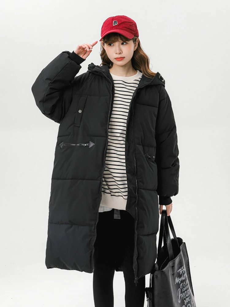 

Женская свободная Черная куртка-пуховик, новинка 2023, толстое хлопковое пальто с капюшоном, Корейская свободная теплая парка, женская верхняя одежда