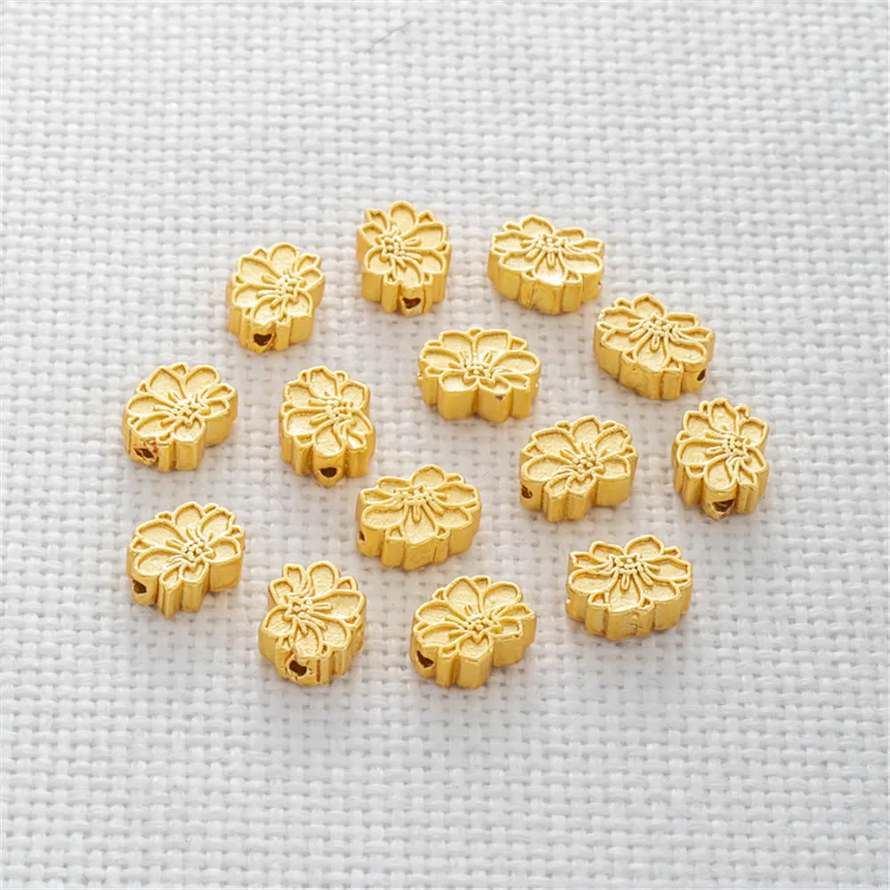 

18K Gold Filled Plated Dumb gold double-sided lotus platform through hole 7*9mm loose beads DIY bracelet beaded accessories