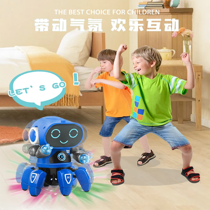 

2022New Dance Electric Six Claw Fish Steel Robot Light Music Children's Boy Toy Christmas Gift