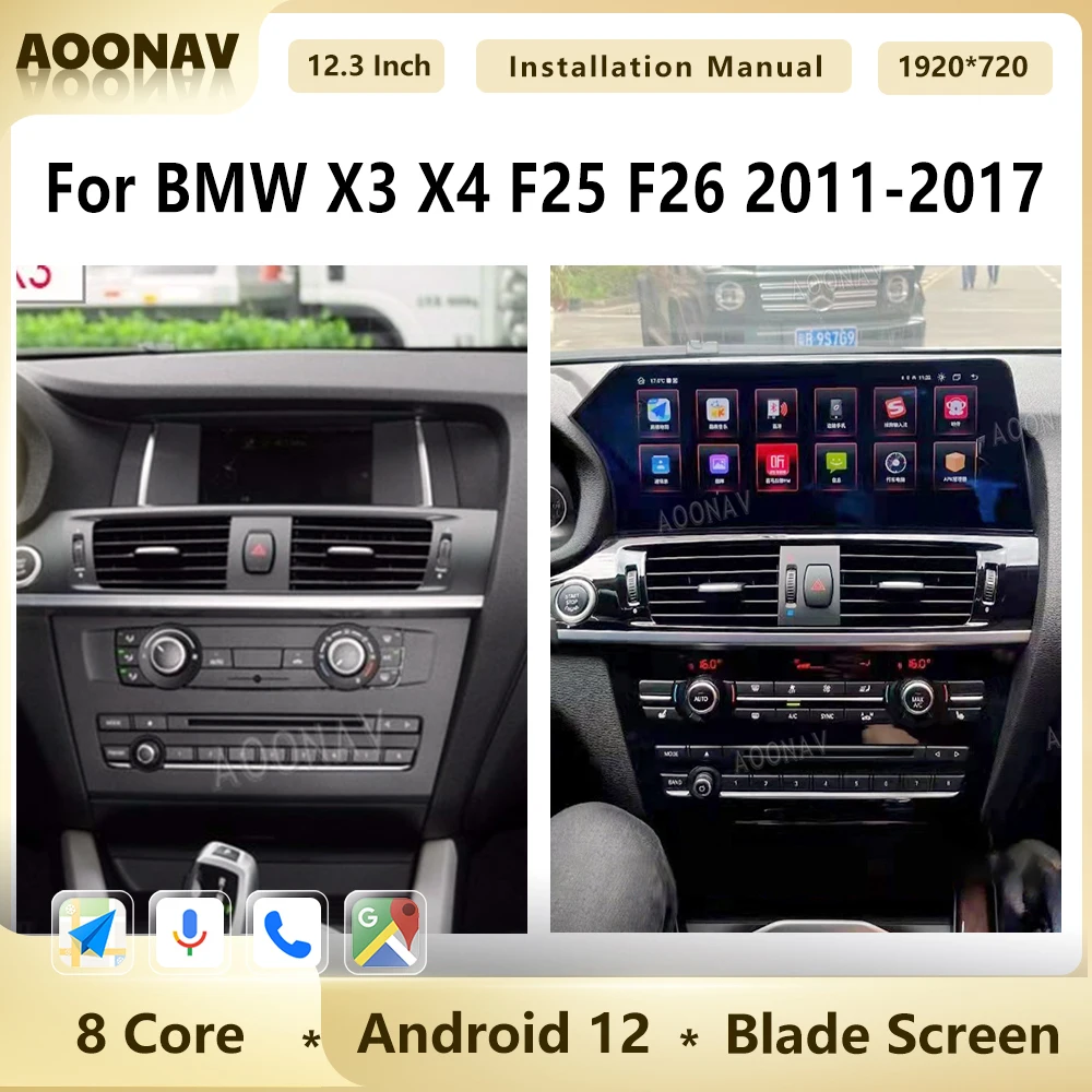 

Автомобильное радио Android 12 Blu-Ray Blade Screen для BMW X3 X4 F25 F26 2011-2017 Qualcomm GPS Navi Carplay мультимедийный CIC NBT головное устройство