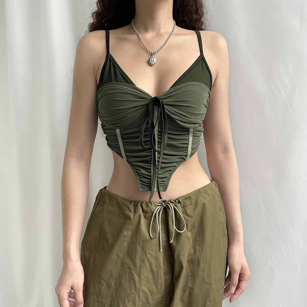 

Сетчатый короткий топ с запахом на груди и асимметричным подолом