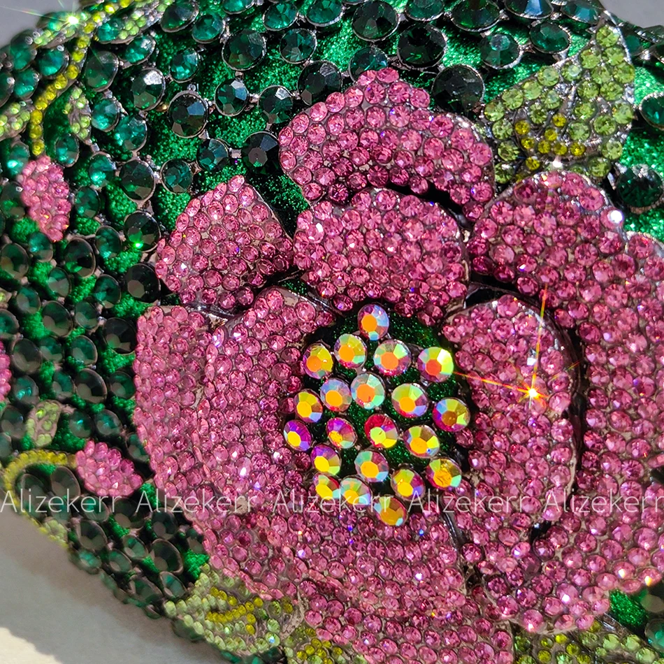 Фото Вечерняя сумочка Alizekerr Peony Diamond для женщин, овальная, с цветочным узором, стразами и металлическим покрытием, для торжественных мероприятий №5