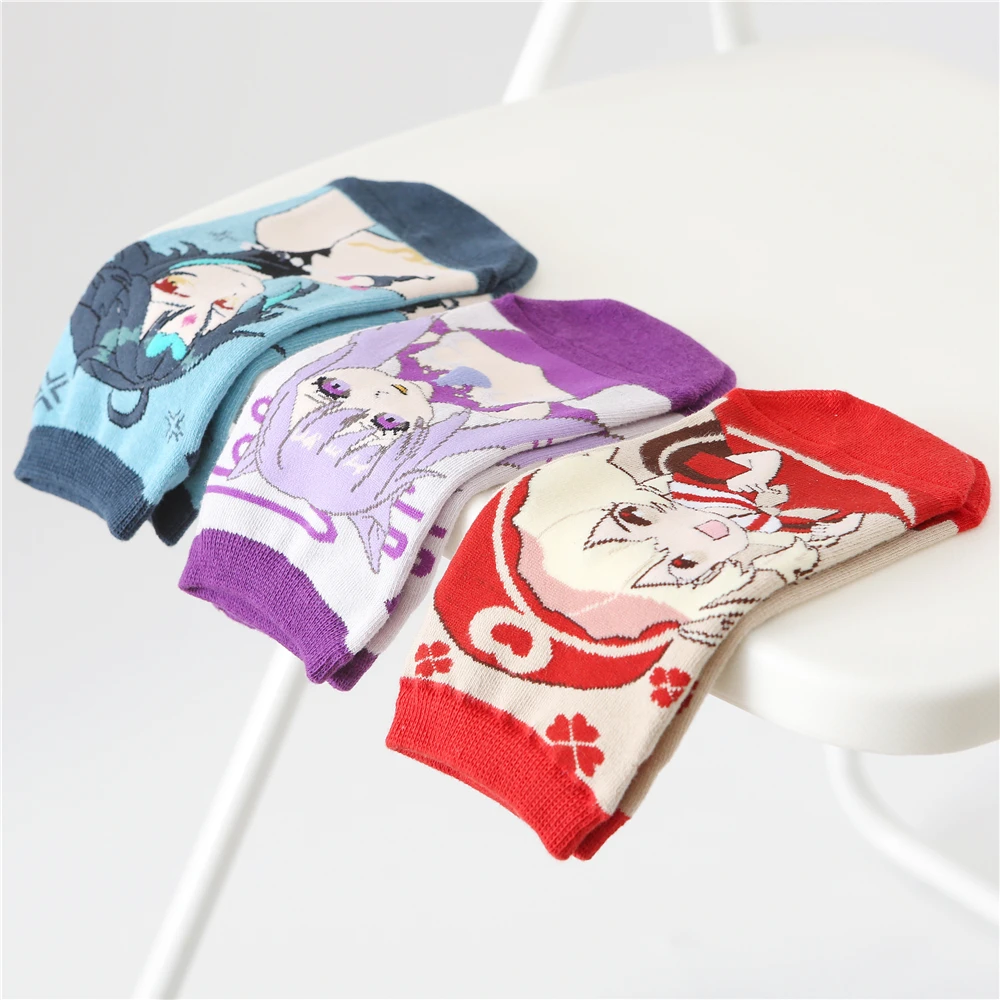 5 пары/упр. Genshin косплей-носки для женщин и мужчин милые хлопковые короткие носки с