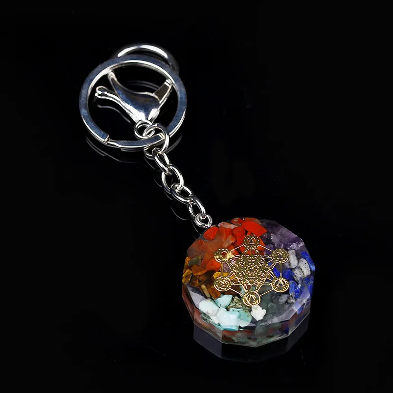 

Orgonite Metatron Cube Keychain Natural Chakra Stone Energy Healing Crystal Sacred Geometry Keyring Yoga Meditation Jewelry Gift