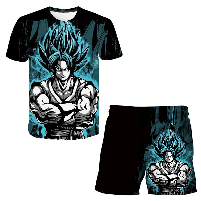 

Футболка с 3D принтом Dragon Ball Son Goku, летняя модная повседневная футболка для мальчиков и девочек, детская одежда унисекс, топы и штаны, 2 предмет...