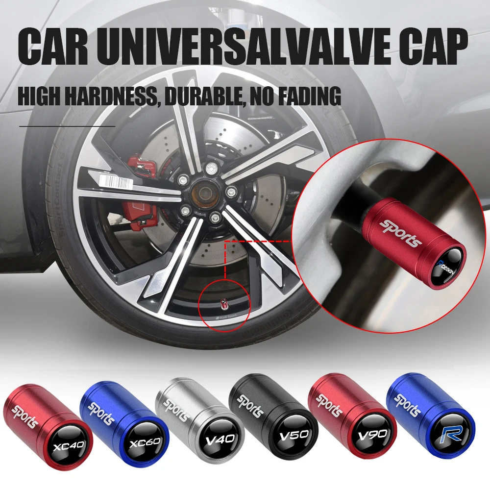 

4Pcs Car 3D Metal Wheel Tire Valve Caps Stem Case Car Decoration For Volvo R DESIGN S40 S90 XC40 XC60 V40 V50 V70 C70 V90 XC90