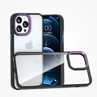 luxury color metal lens frame transparent back case for iphone 13 pro max case for iphone 12 mini 11 pro max silicon hard case