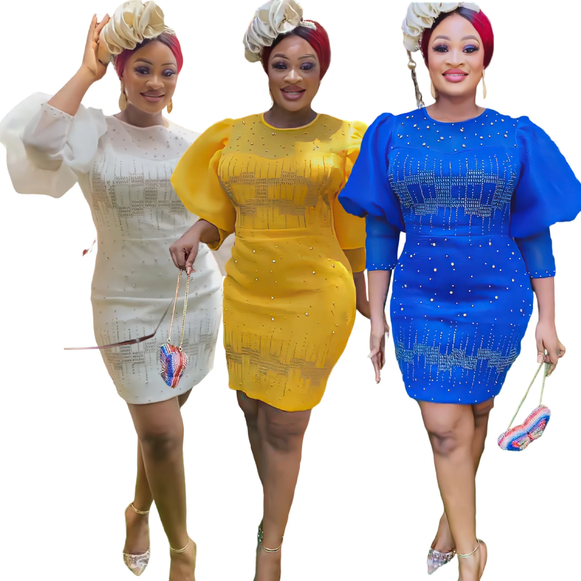 

2023 африканские платья для женщин из полиэстера, африканские женские платья с коротким рукавом и круглым вырезом, синие, желтые, белые мини-платья, африканская одежда для женщин