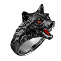 gothic punk black wolf head ring for men trend fashion domineering silver ring party jewelry boyfriend fathers day gifts