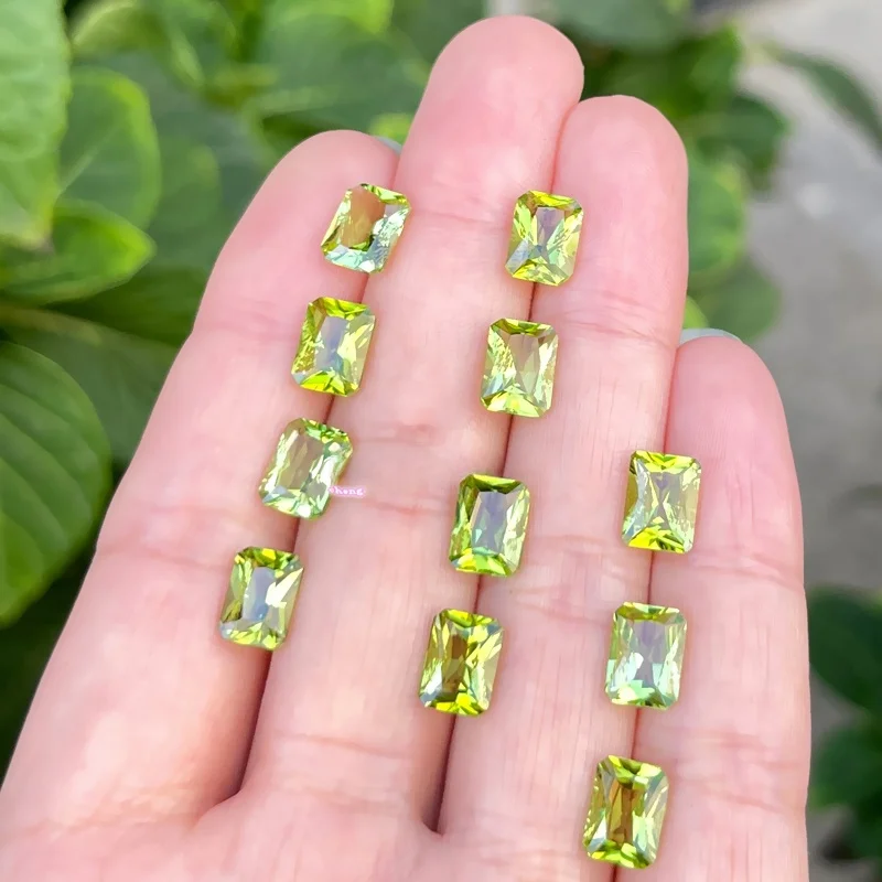 Кольцо из натурального перидота с голым камнем прямоугольное 6*8 мм огранка Ledean