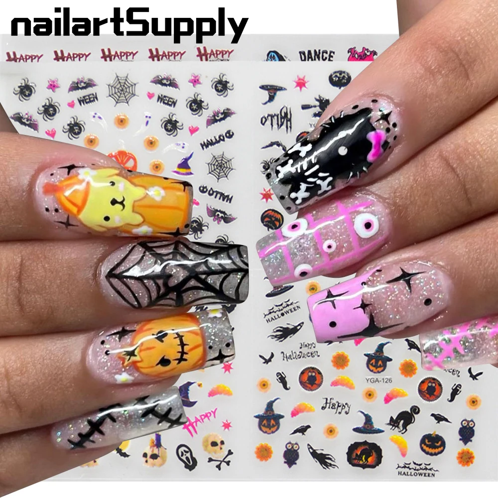 

1 set 3D Halloween Nail Stickers Skull Bone Zombie Adhesive Sliders Terror Design Winter Festival Applique Nail Art Accessories