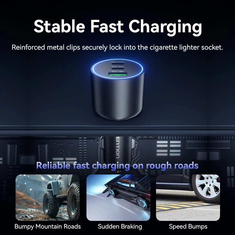 Автомобильное зарядное устройство Vention 130 Вт, USB Type-C, QC 4.0, PPS, PD 30 Вт, быстрая зарядка, USB-C, для iPhone 16, 15 Pro, Samsung, Macbook (art.: 3920d4c8b7eff) - 3920d4c8b7eff