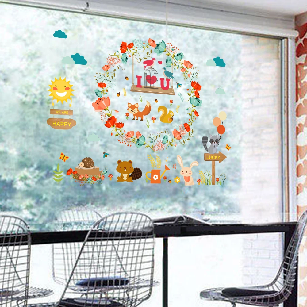 Cartoon Forest Animal Party Wall Sticker Squirrel Bear Jungle Kids Room Bedroom Decor Wallpaper Home Art Decal Poster Mural