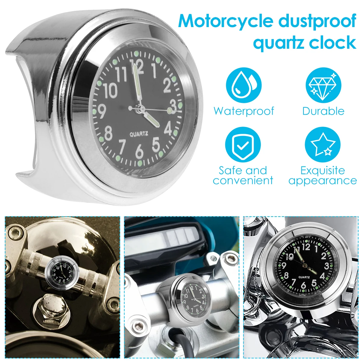 

Motorcycle Handlebar Watch Aluminum Moto Clock 7/8 inches Waterproof Precise Time Night Luminous Motorcycle Bike Handlebar Watch