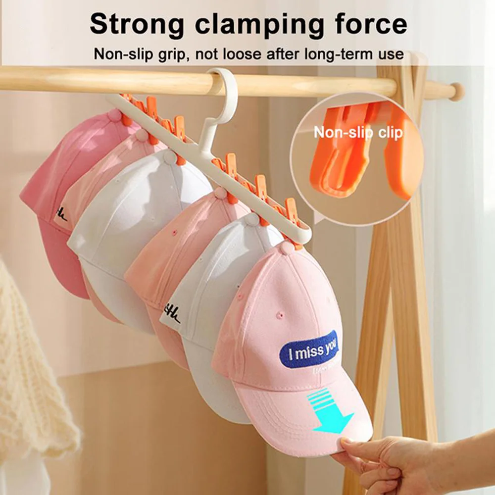 

6 Clips Hats Socks Organizer Rack Hanging Peaked Cap Scarf Storage Rack Hanger Multifunctional Closet Wardrobe Storage Holder