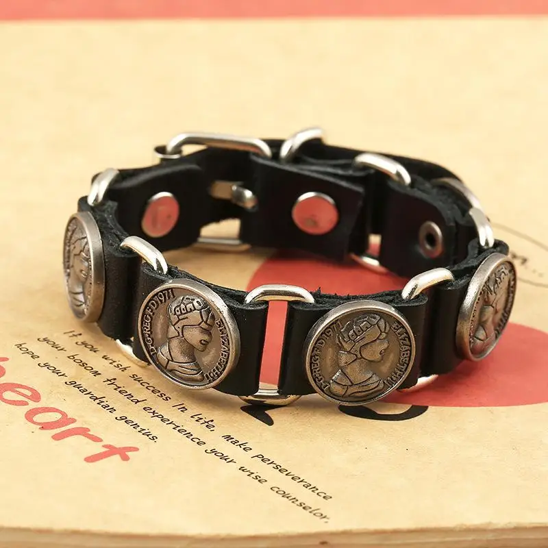 

1Pc Punk Leather Hip Hop Trinkets Vintage Charm Bracelets Bangles Gift for Men Women Lover Friend