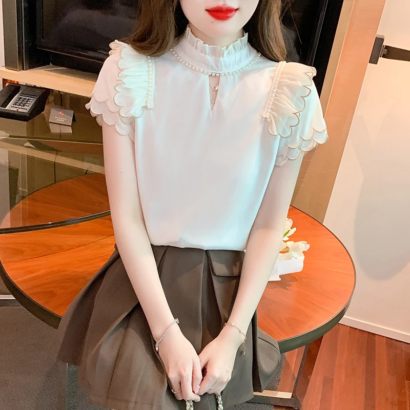 Блузка женская с коротким рукавом и оборками модель G713