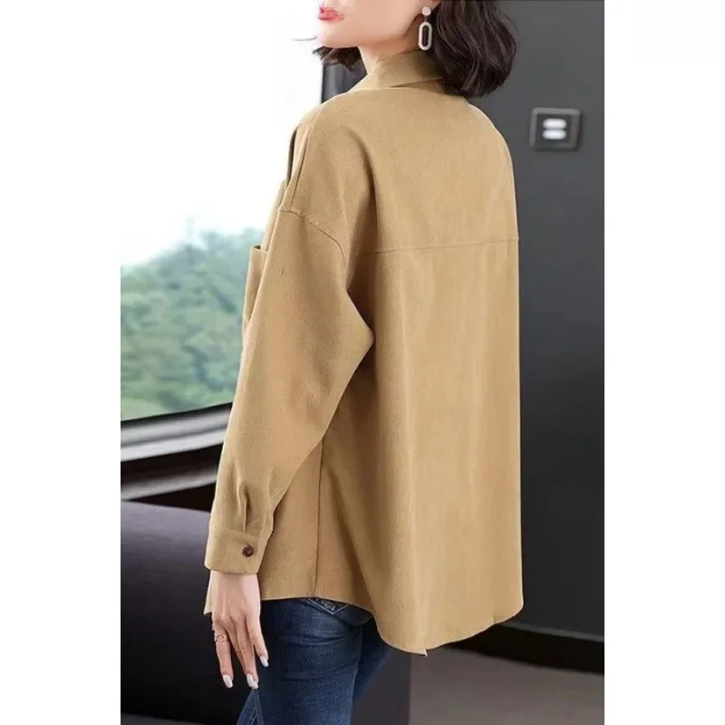 Женская свободная Однотонная рубашка с длинным рукавом