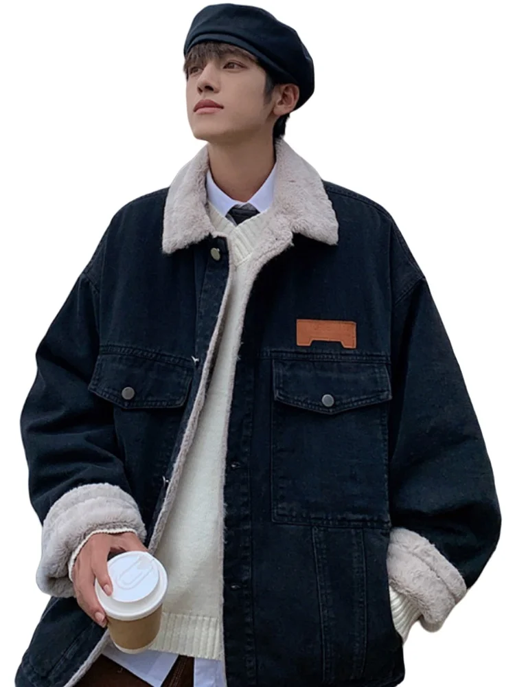 Джинсовое пальто с хлопковой подкладкой из искусственного кроличьего меха