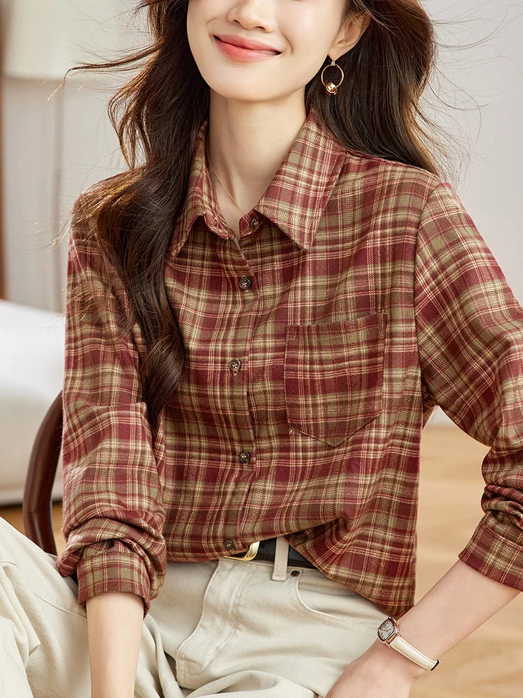 Рубашки в клетку для шлифовки женские рубашки с длинным рукавом осень 2023 новинка