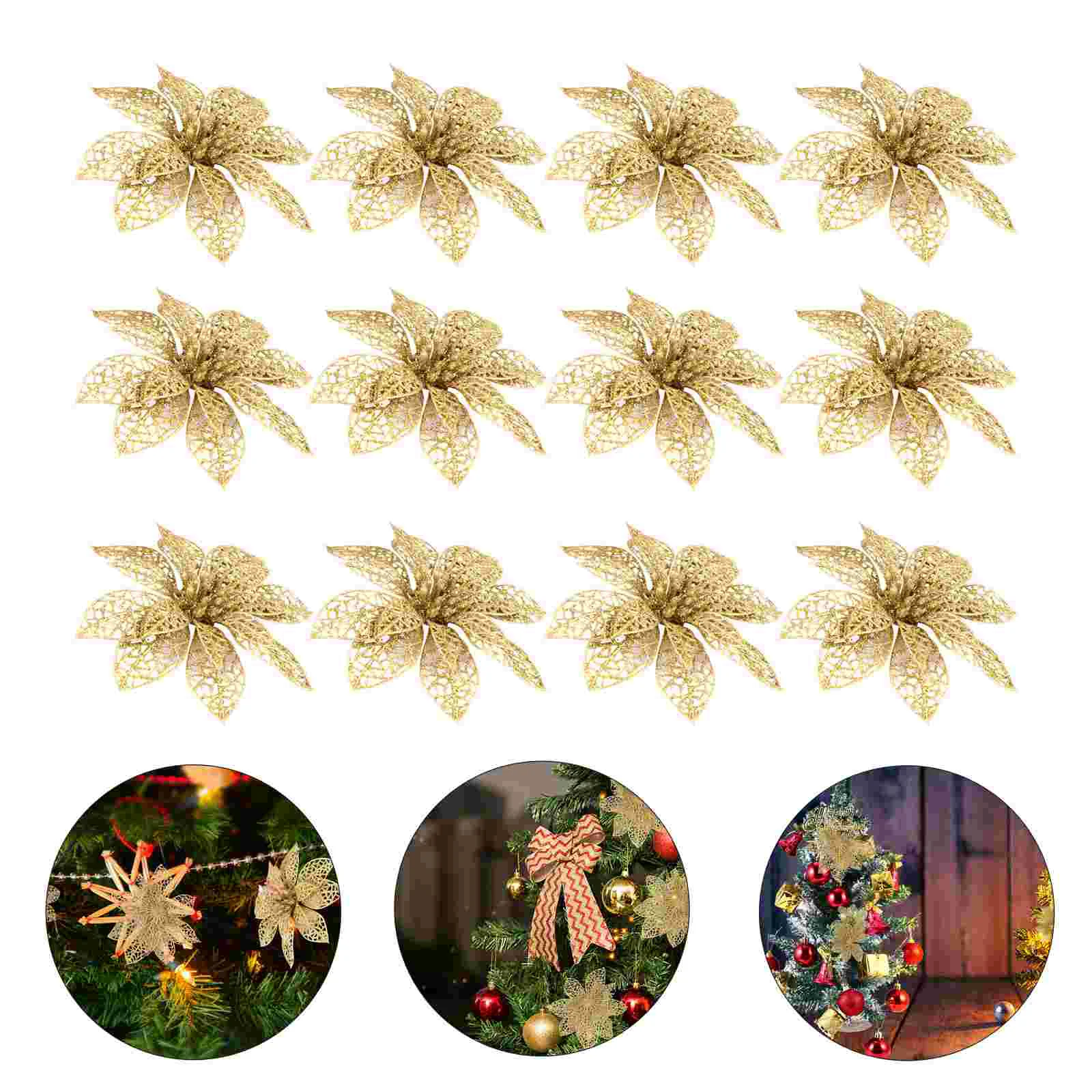 

Flowers Christmas Poinsettia Artificial Tree Glitter Decorationscraft Golden