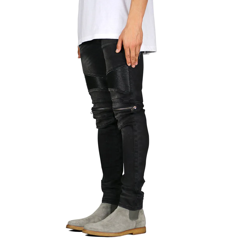 2022 Fashion Mens Jeans Personality Pleated Patchwork Streetwear Men's Denim Pants Full Length Slim Jeans Hombre