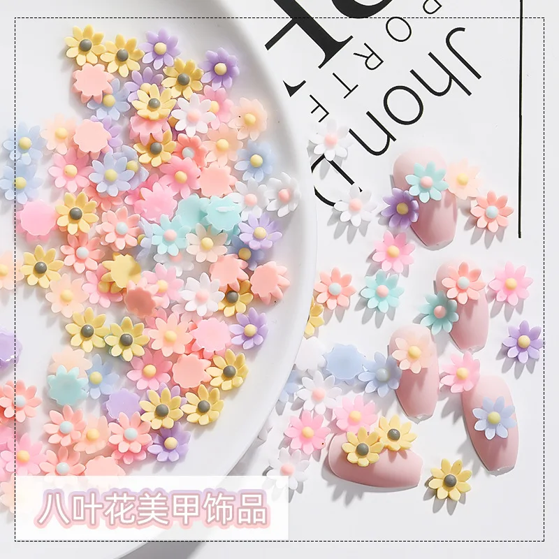 Net Red Small Fresh Resin 8-leaf Flower Nail Jewelry Cute Girl Small Flower Japanese-style Nail Decoration Stickers50pic/package