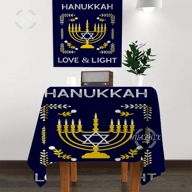 

Hanukkah Tablecloth Jewish Chanukah Festival Holiday Party Decorations Rectangle Dining Table Anti-stain Cover Kitchen Decor