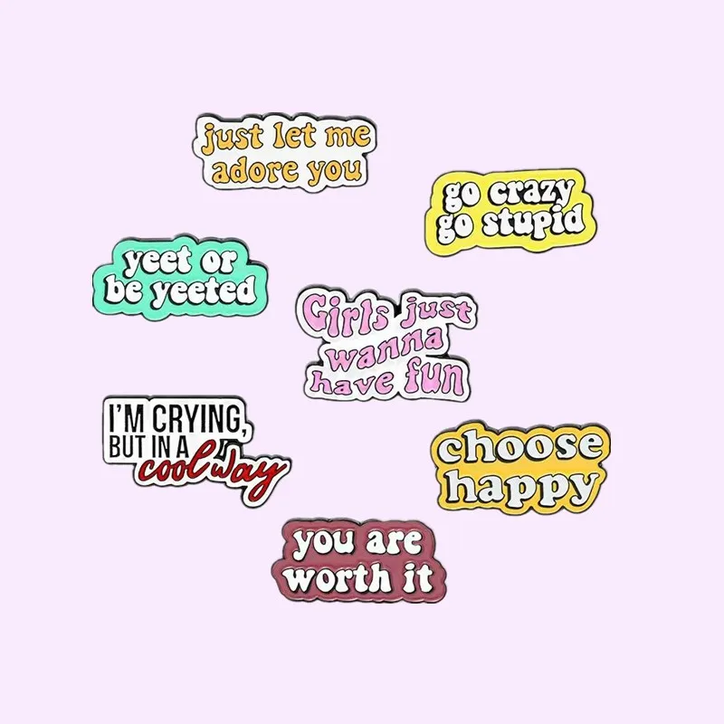 Оптовая продажа счастливая эмалированная булавка забавные цитаты пятицветная