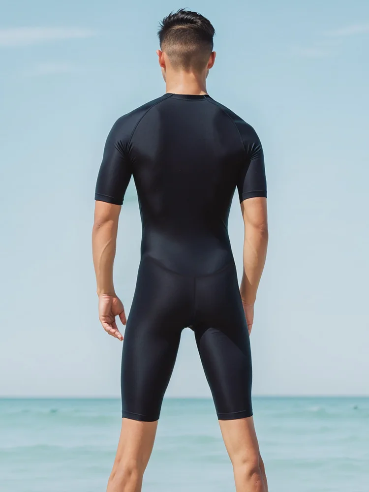 Мужской Цельный профессиональный водонепроницаемый пляжный купальник на молнии