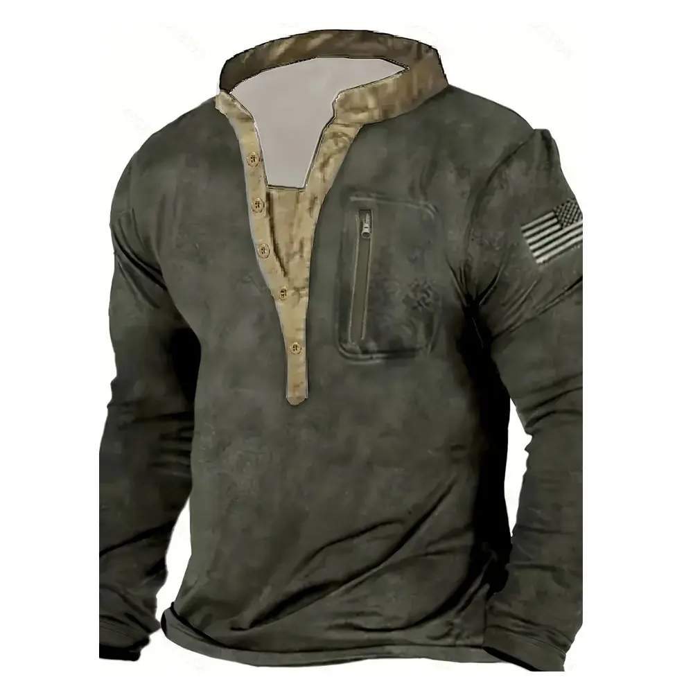 Мужские Винтажные рубашки на молнии с длинным рукавом и принтом американского