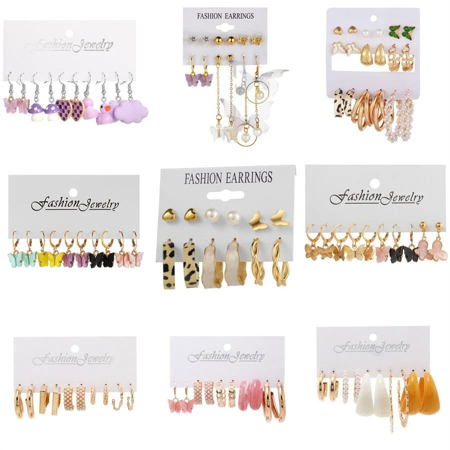 5 пар/комплект, женские акриловые серьги