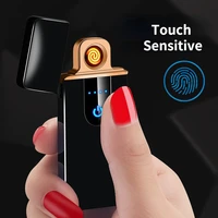 usb charging touch electronic lighter metal windproof smoking accessorie led indicator solid color no open flame men