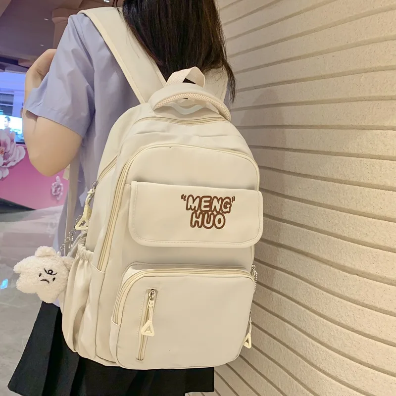 

TRAVEASY Nylon Middle School College Students Schoolbags for Teenage Girls Large Capacity Women Travel Backpack Solid Color Bags