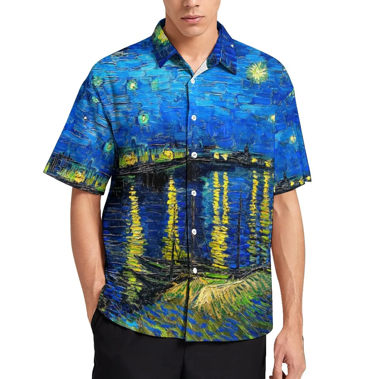 

Starry Night Casual Shirt Vincent Van Gogh Vacation Shirt Hawaiian Streetwear Blouses Short Sleeve Graphic Oversized Clothing