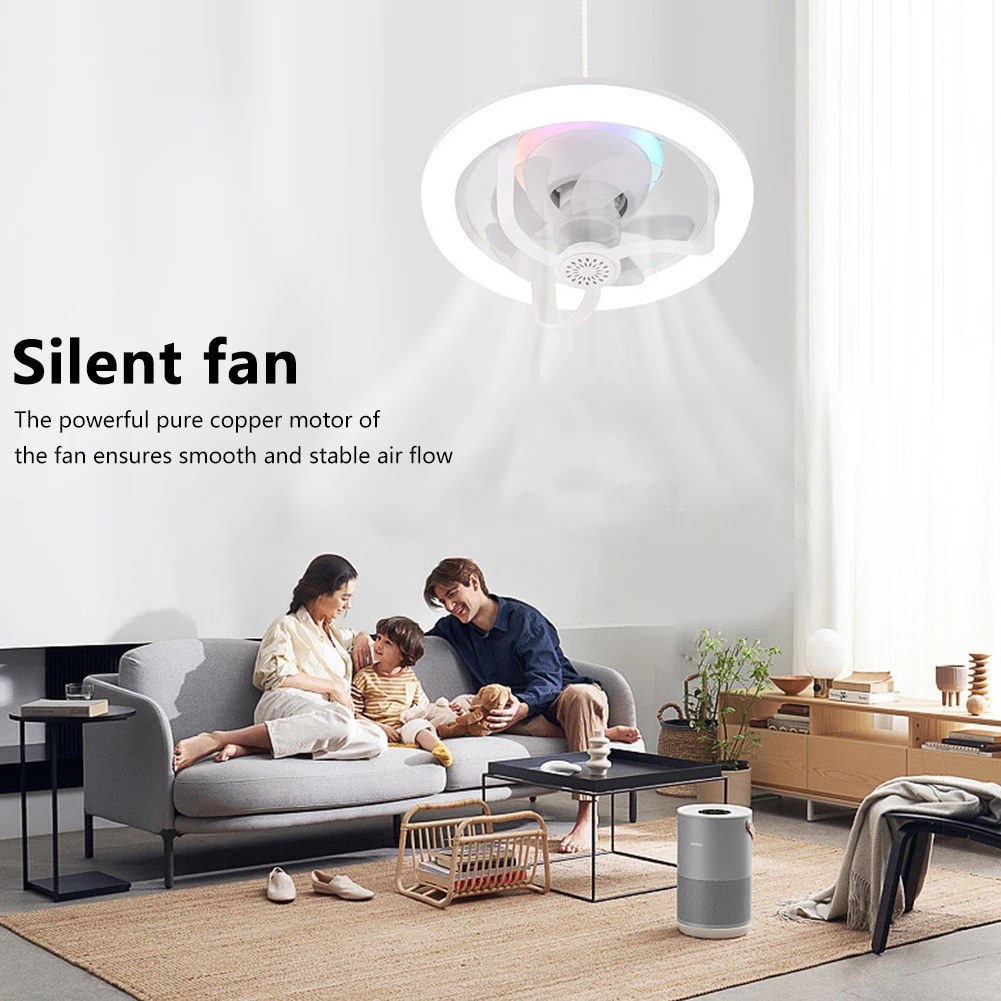 

Remote Control Ceiling Fans Light Eye Caring RGB LED Screw Fan Light Built-in Aroma Living Room Fan Lamp for Living Room Bedroom