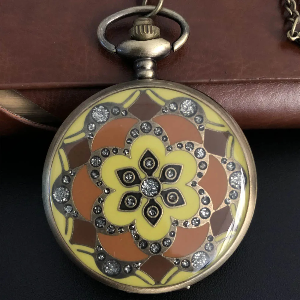 

New Arrival Exquisite Colour Pattern Big Dial Quartz Pocket Watch Necklace Pendant Gifts For Man with Fob Chain