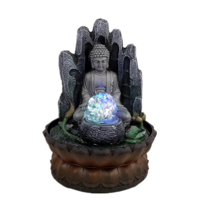 

Фонтан Дзен Будды, уникальная статуя Будды, настольный водяной фонтан из смолы, украшение для дома со светодиодным шаром C870