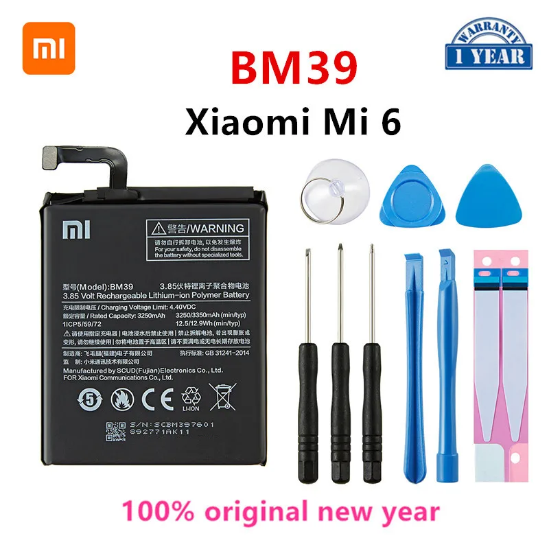 

Xiao mi 100% Orginal BM39 3350mAh Battery For Xiaomi 6 Mi 6 Mi6 BM39 Phone Replacement Batteries +Tools
