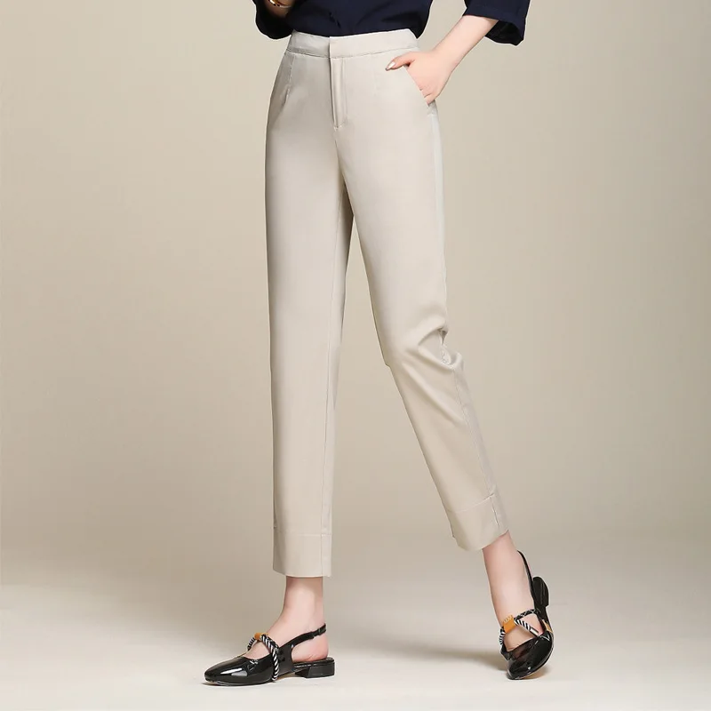 New Summer and Autumn Women's Straight-leg Suit Pants Nine-point Cotton Pants White Casual Capris High-waisted Trousers