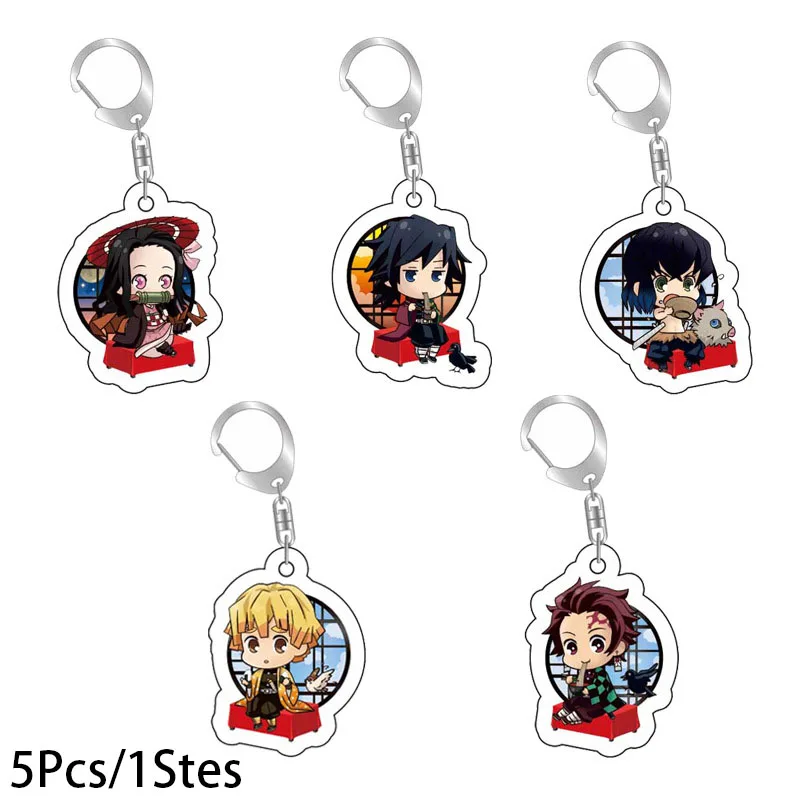 

5Pcs/1Stes Anime Cute Demon Slayer Keychain Kimetsu no Yaiba Blade of Ghost Acrylic Key Chain Jewelry Accessories Gift Wholesale