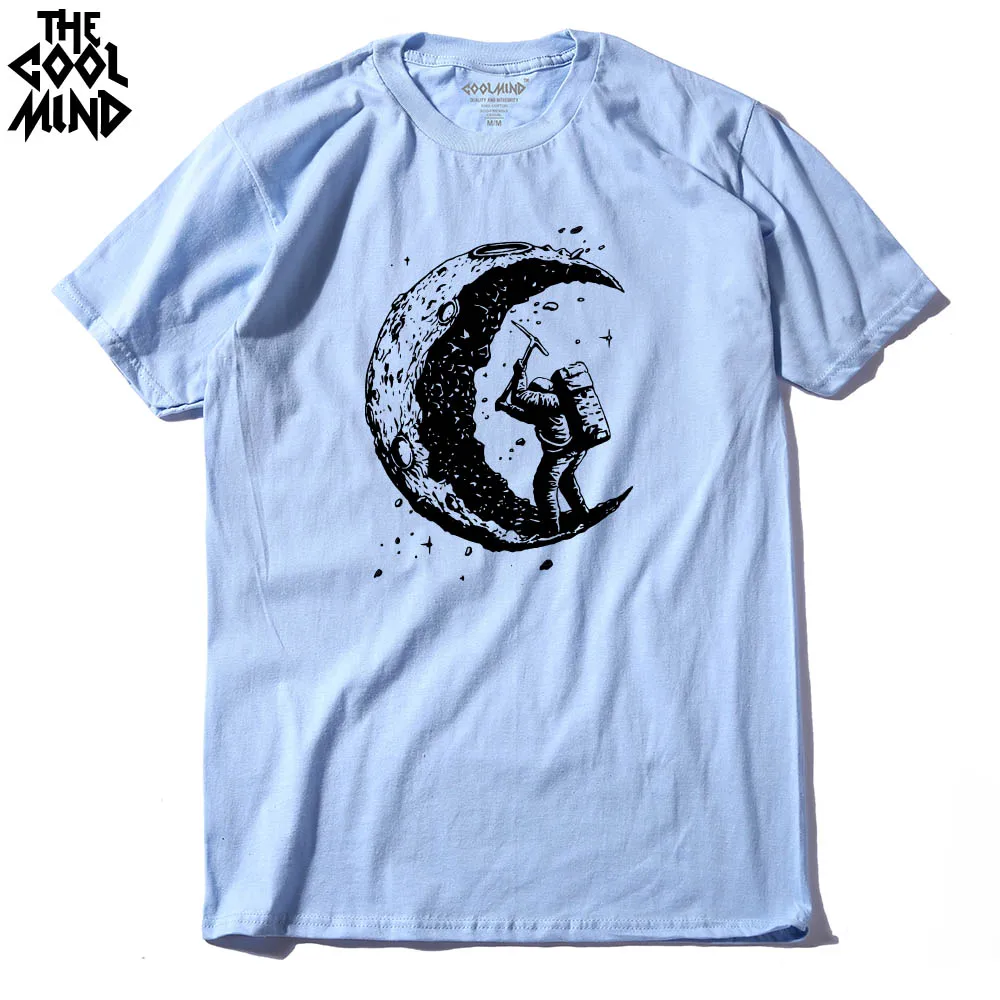 

COOLMIND Casual 100% Cotton Digging The Moon Men T Shirt Short Sleeve Loose o-neck Fashion Men T-shirt Tops Tees Shirt