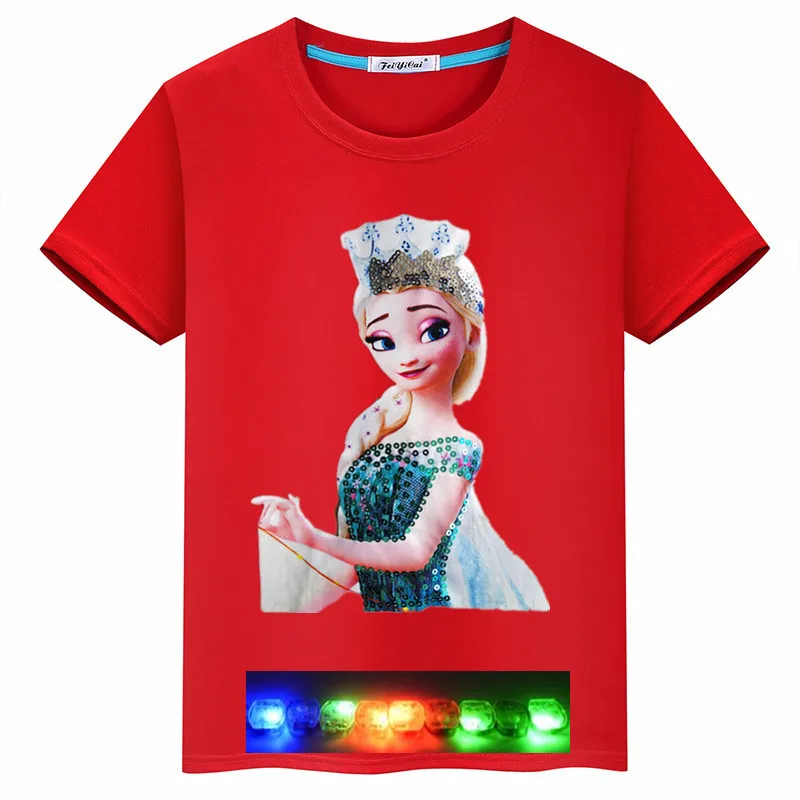 

Светодиодная летняя футболка с коротким рукавом и надписью «Холодное сердце», топы для мальчиков, футболка с подсветкой для девочек, футбол...