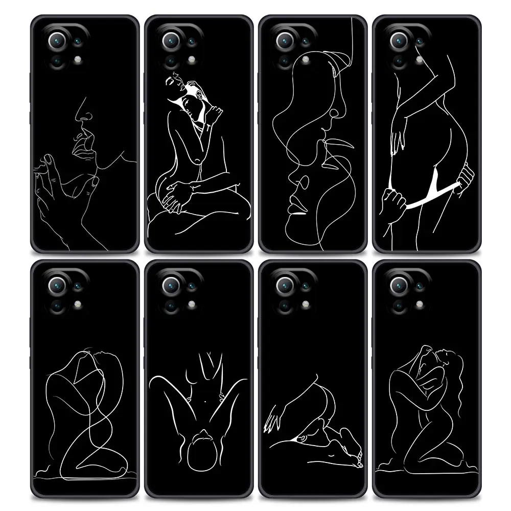

Black And White Sexy Line Art Lover Case For Xiaomi Mi 11 Lite 5G NE 11i 11X 11T 12 Cover Poco X3 M3 M4 Pro F3 Black Funda Cover
