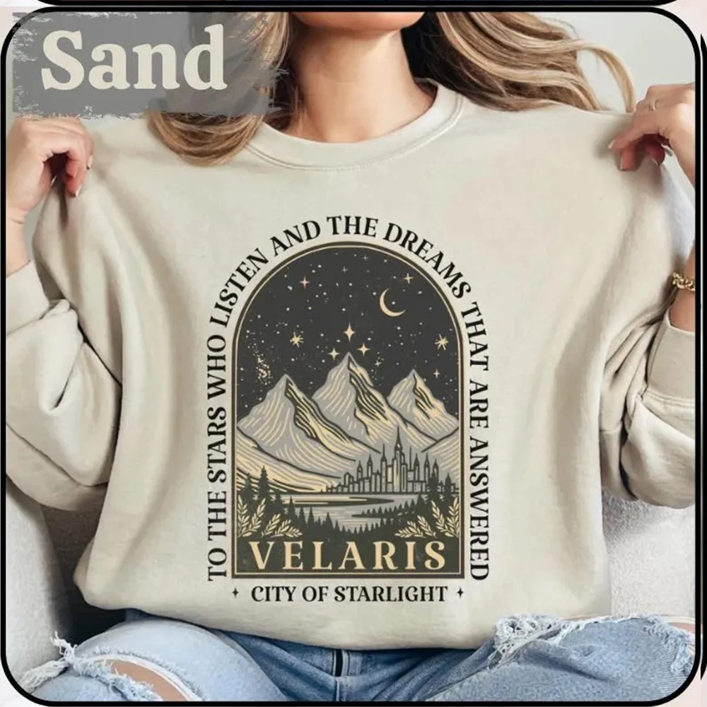 Фото Толстовка Velaris Acotar для женщин, свитер City of Starlight, винтажный свитер с круглым вырезом в ночном стиле, уличная одежда №1